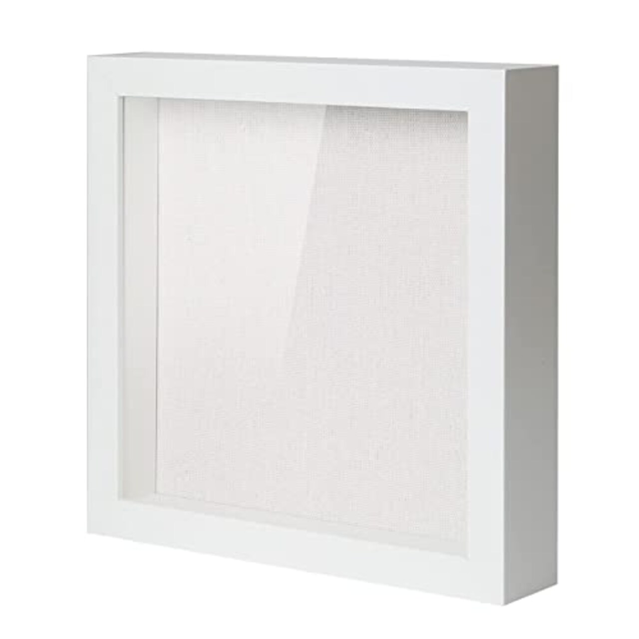 Muzilife 8x8 Shadow Box Picture Frame with Linen Board - Deep Wood & Glass Display Case Ready to Hang Memory Box Baby Sports Memorabilia, Pins, Awards, Medals, Wedding, Tickets and Photos (White)